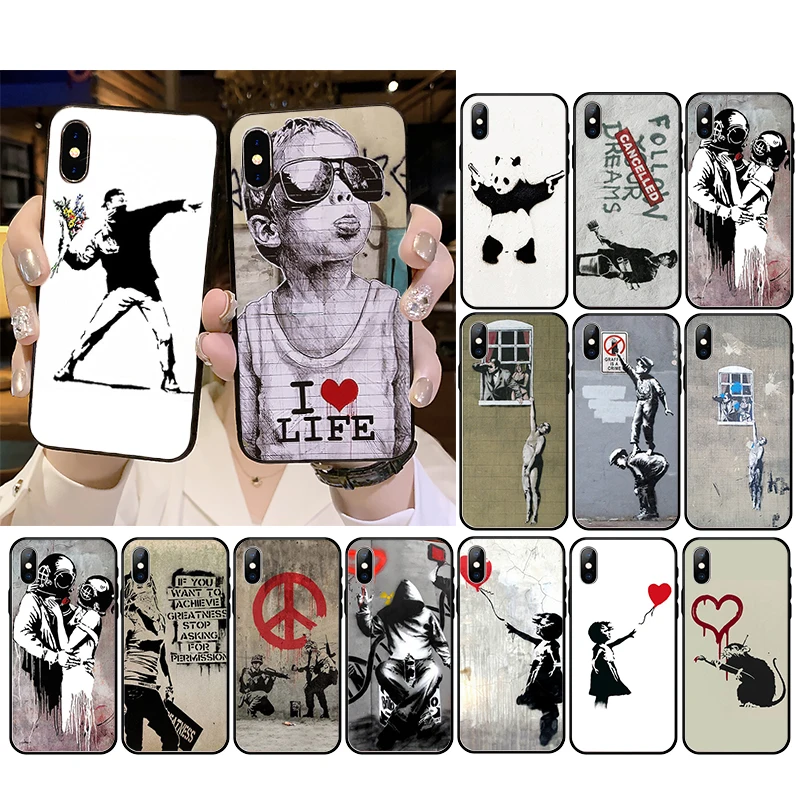 

Street Art Banksy Graffit Phone case for iPhone 13 12 11 ProMax 12mini XS MAX XR SE2020 8 7 6 Plus X Case