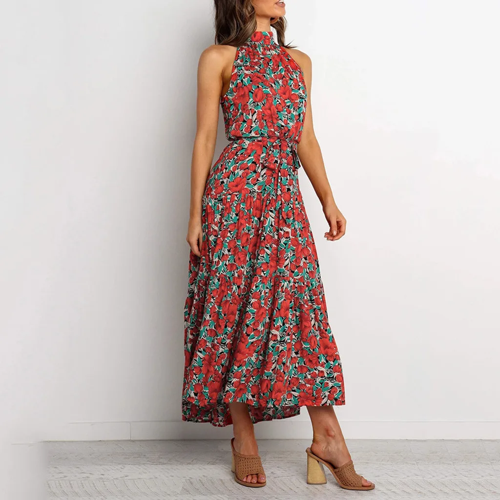 Женские платья с богемным принтом Vadim солнцезащитное платье лямкой на шее