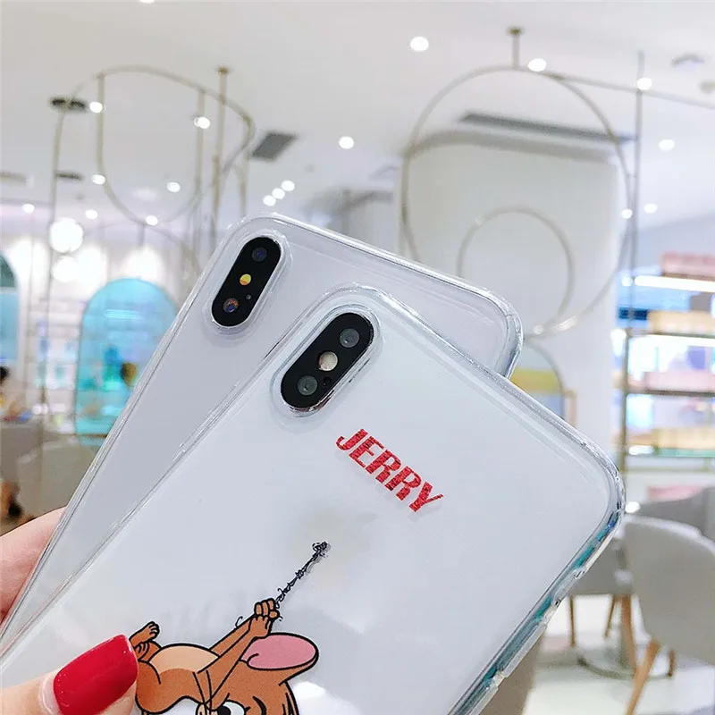 Чехол для телефона с мультяшным котом и мышкой для iphone 11 Pro MAX X XS MAX XR 7 6 6S 8 Plus, мягкий прозрачный чехол из ТПУ с забавным шнурком том Джерри