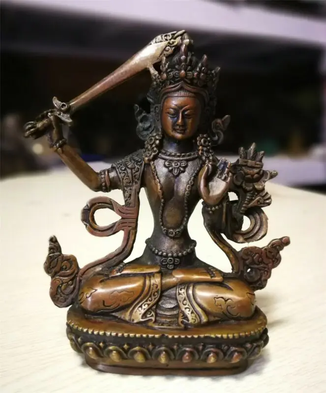 Старая тибетская Бронзовая статуя Будды квань-Инь Манджушри