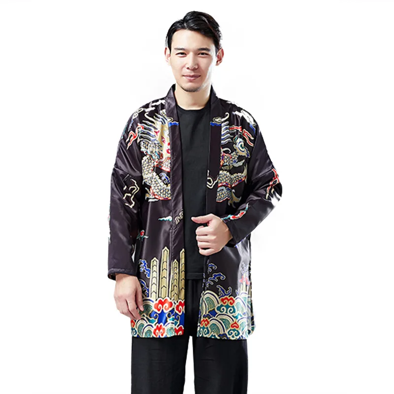 

Dragon Propitious Clouds Tang Cardigan Men's Retro Chinese Style Stand Collar Loose Men's Windbreaker Printed Outerwear