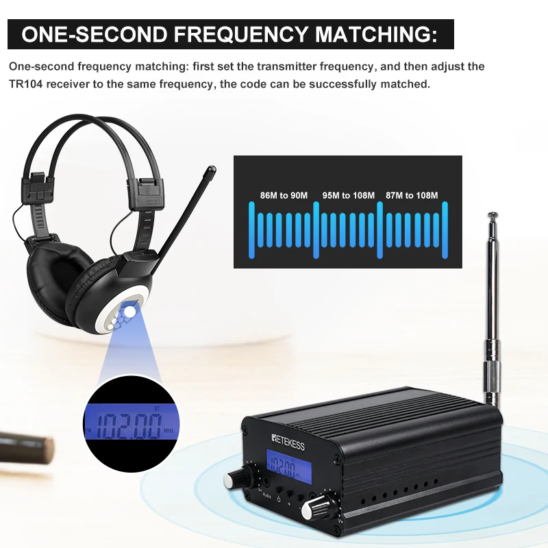 Беспроводной fm-передатчик Retekess TR509 радиостанция стерео + 10 шт. TR101 наушники для