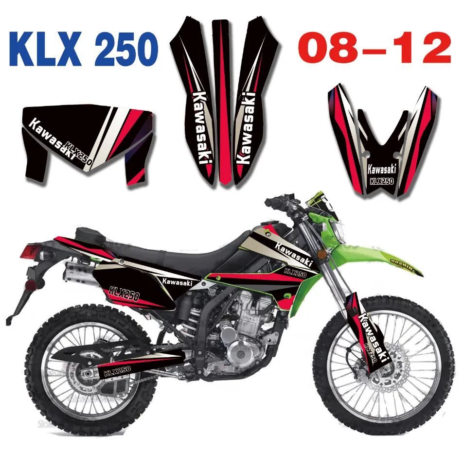 Для Kawasaki KLX250 графика и фоны наклейки наборы подходят для Kawasaki KL250X 250KLX KLX 250 2008 2009 2010 2011 2012