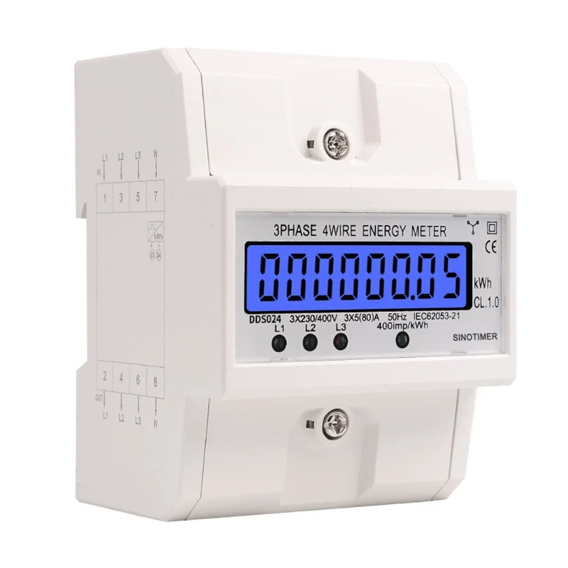 

3 Phase 4 Wire Electronic Power Consumption Energy Meter Backlight Display Voltage Current Watt Power Energy Meter