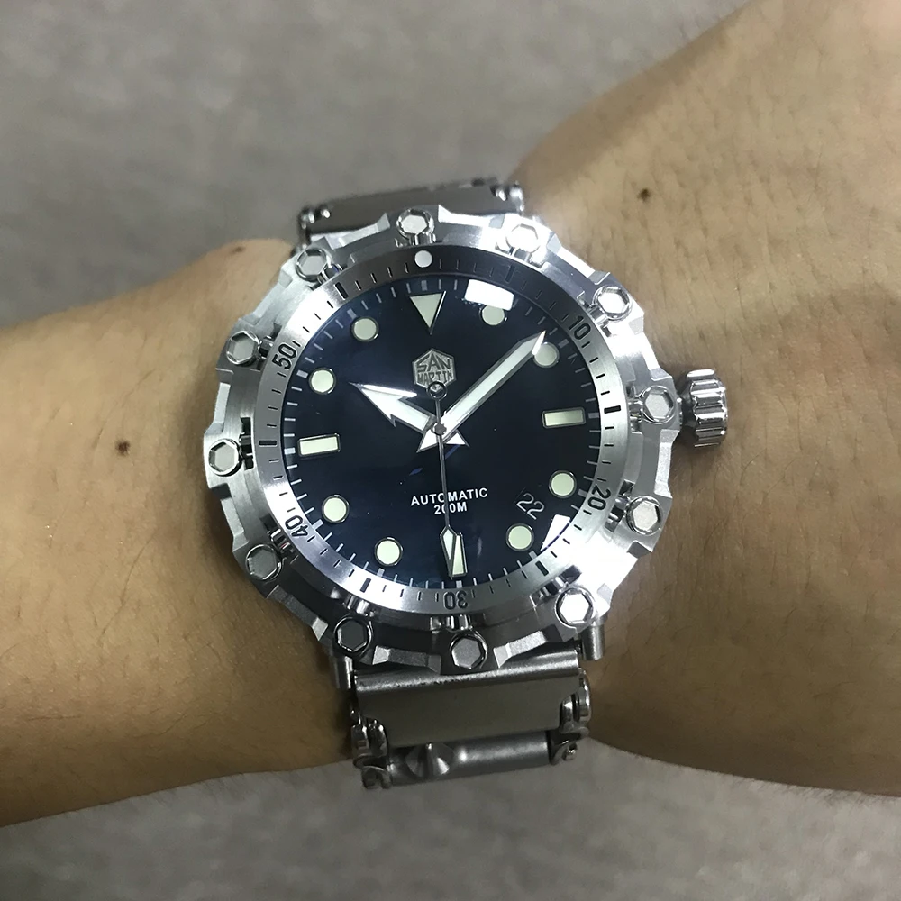 San Martin Men Original limited edition mechanical watches 200m Water Resistant Shark leather strap Titanium diving Wriswatch