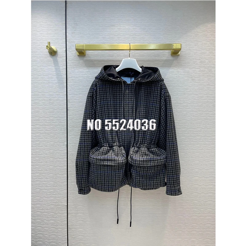 

Женская твидовая куртка с длинным рукавом, дизайнерская клетчатая куртка с высокой талией и карманами в стиле пэчворк, верхняя одежда