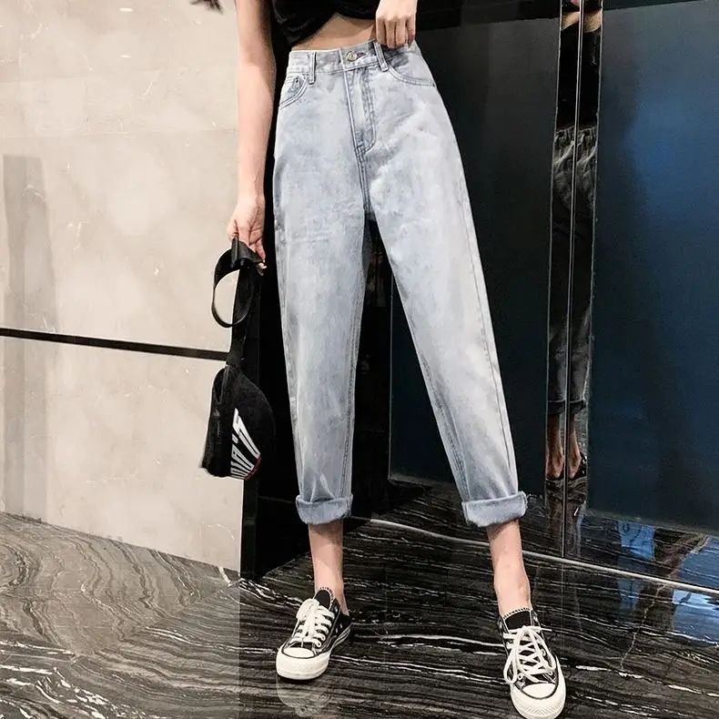 

Light-colored jeans women break loose straight pants spring and summer new high-waisted harlem pants thin nine pants