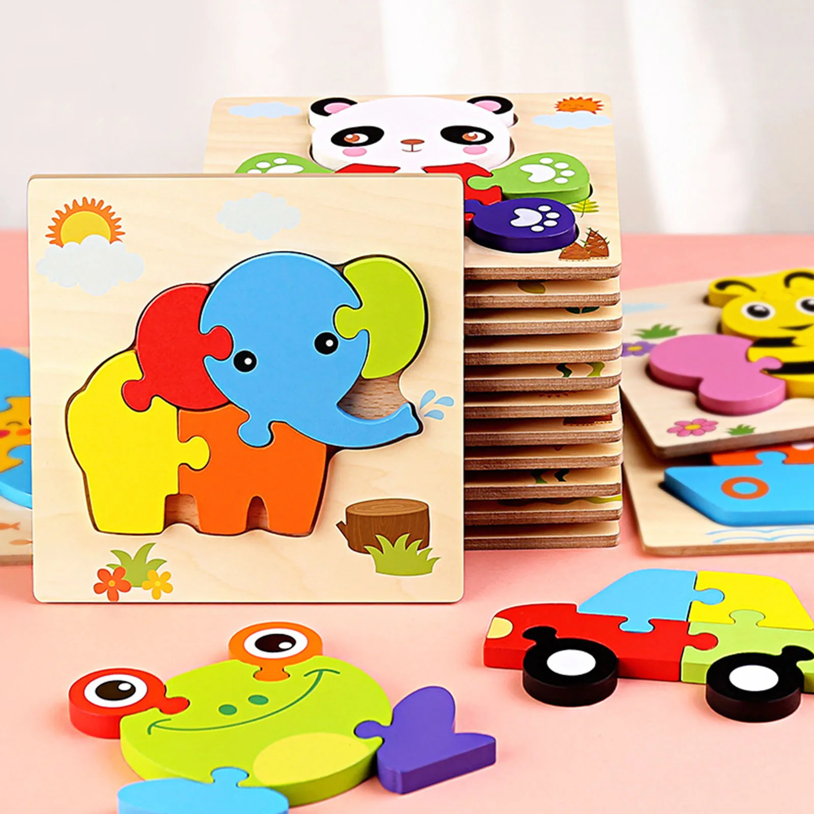 

NEW Baby Toys Wooden 3D Puzzle Tangram Shapes Learning Cartoon Animal Intelligence Jigsaw Puzzle Toys For Children Educational