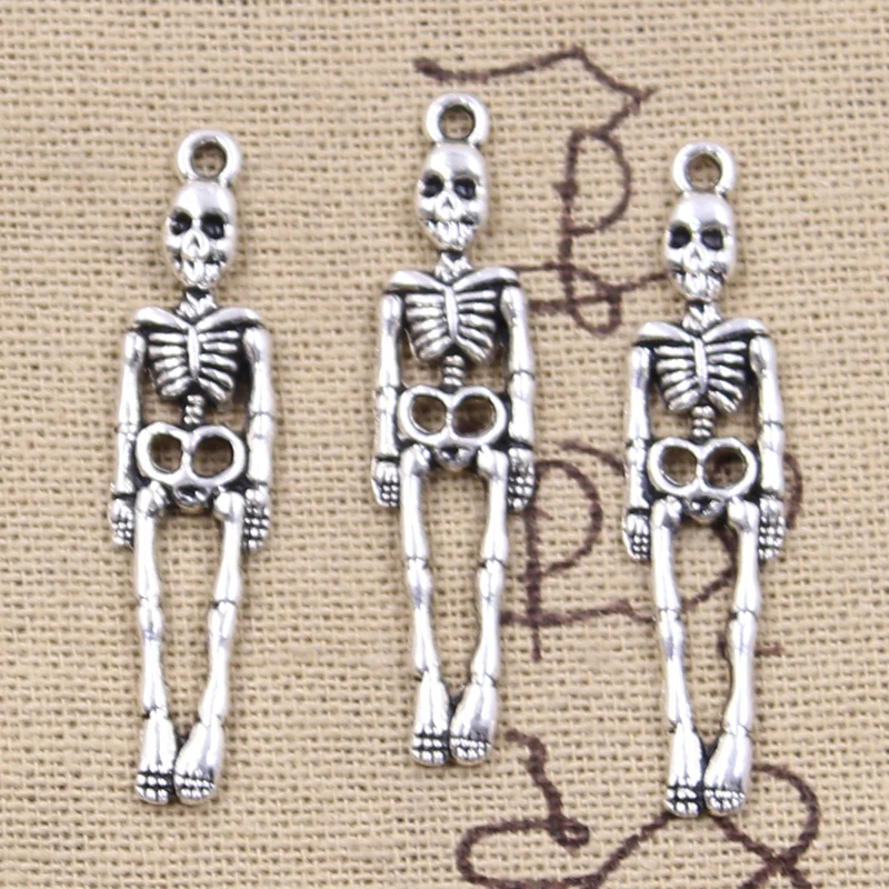 

12pcs Charms Skull Skeleton Man 39x9mm Antique Silver Color Plated Pendants Making DIY Handmade Tibetan Finding Jewelry