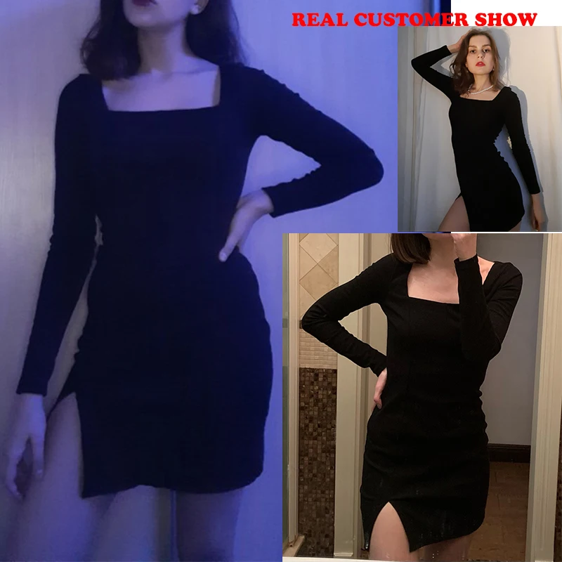 Женское трикотажное платье Weekeep весеннее облегающее мини с разрезом по бокам и