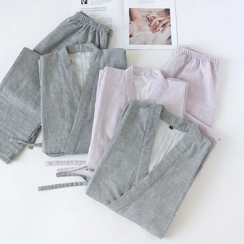 Пижама-кимоно для мужчин и женщин традиционная хлопковая двойная марлевая