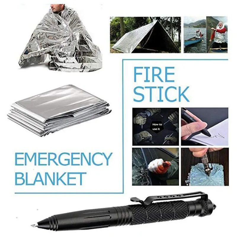 Survival Gear Kits 13 in 1 Outdoor Emergency SOS Survive Tool for Wilderness/Trip/Cars/Hiking/Camping gear-Wire Saw | Спорт и