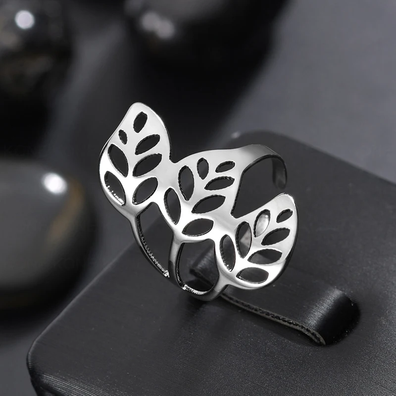 Кольцо женское из нержавеющей стали с подвеской в виде листа|Кольца| |