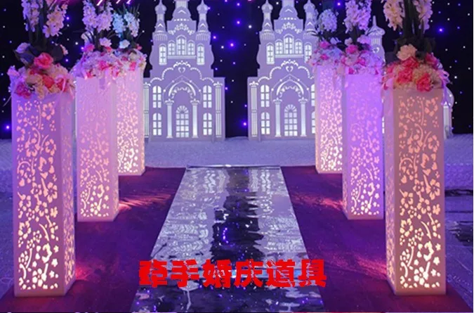 Lote de 8 unidades de soporte de carretera de plomo para banquete de boda, Pilar tallado de 115x20x20 cm, decoraci&oacute;n de fantas&iacute;a con luz LED integrada-0