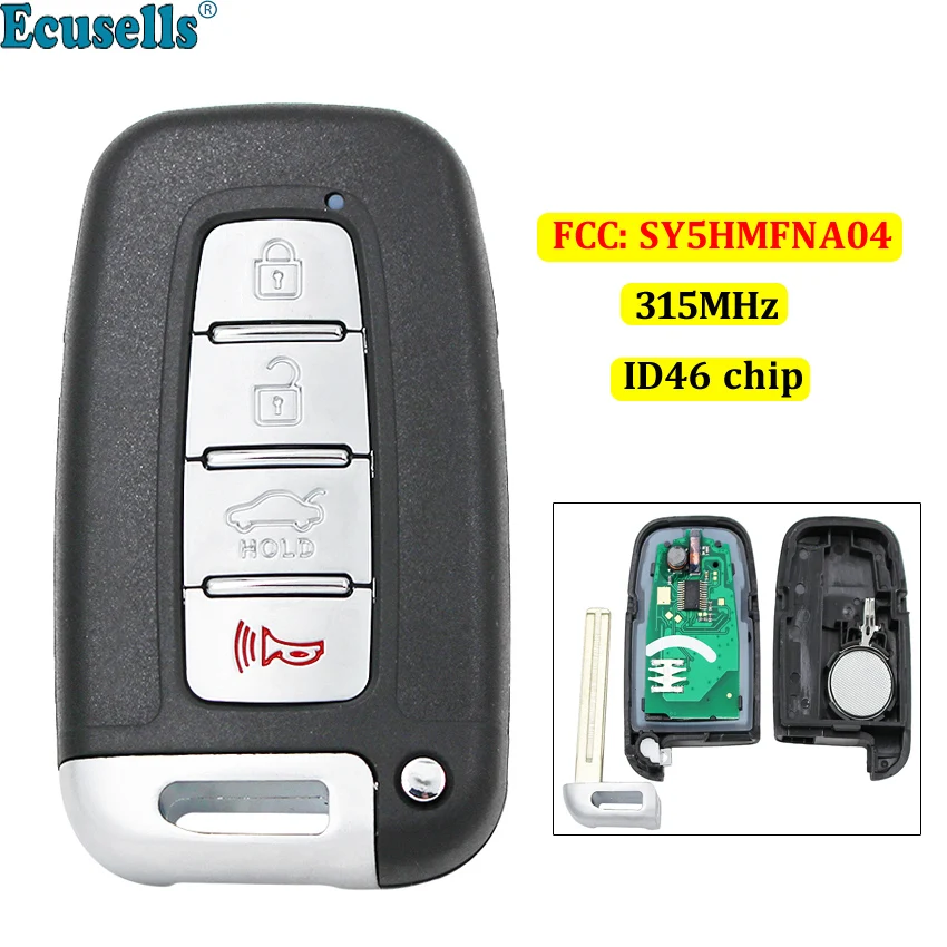 Запасной телефон 315 МГц чип ID46 4 кнопки для Hyundai Tucson Elantra Genesis Kia Soul Rio FCC: SY5HMFNA04 |