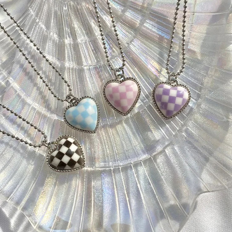 Женское Ожерелье в клетку Y2K металлическое винтажное ожерелье конфетных цветов