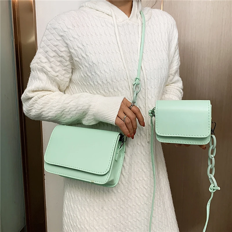 

2021 Cute Solid Color PU Leather Shoulder Bags For Women Summer Simple Handbags And Purses Female Travel Totes S L Two Models