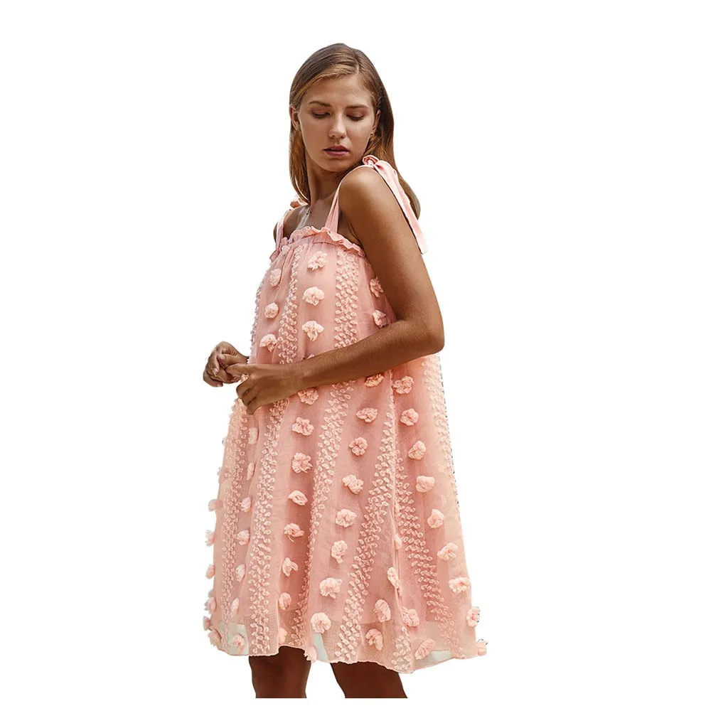 Женское пляжное платье на бретельках Черное и розовое повседневное свободное из