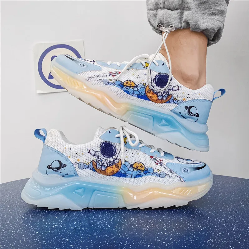 

Daddy shoes men's autumn 2021 new student cartoon Happy Planet animation breathable sports shoes men's heightening shoes