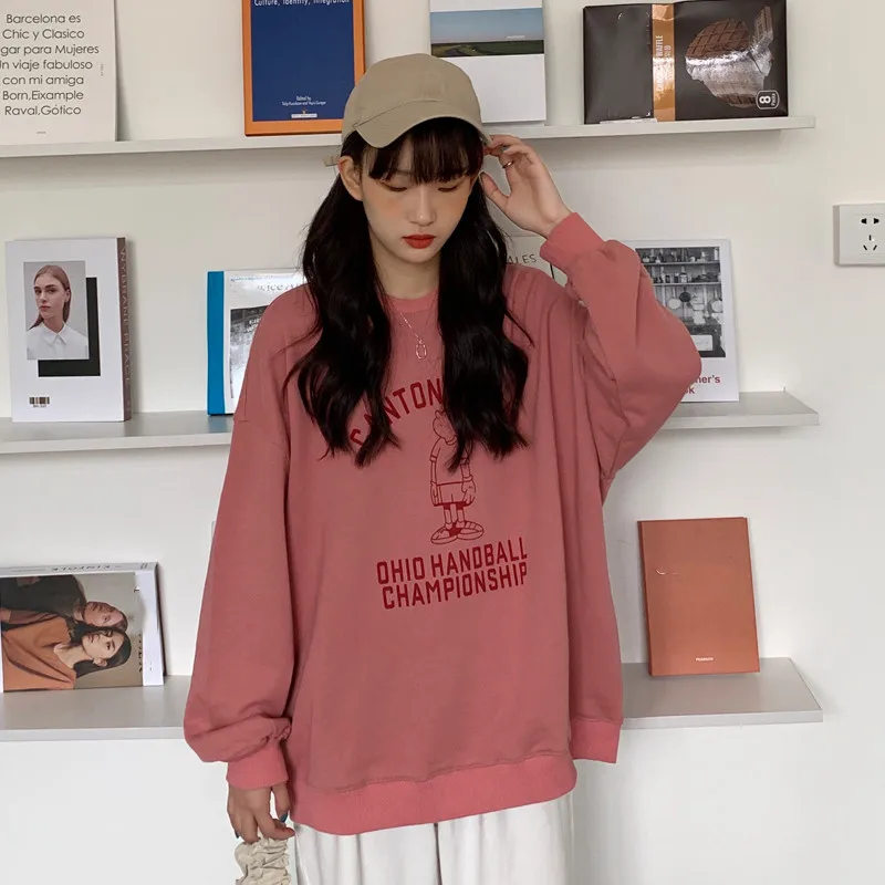 Свитшот женский оверсайз с мультяшным принтом пуловер худи в Корейском стиле