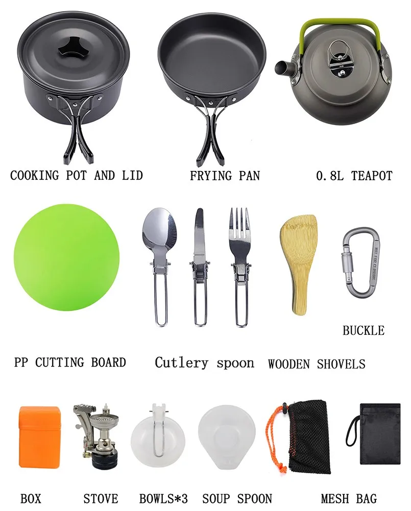 

Camping Cookware Kit Outdoor Cooking Set Kettle Cookware Kit For Pan Pot Travel Hiking Picnic BBQ Tableware Equipment NEW