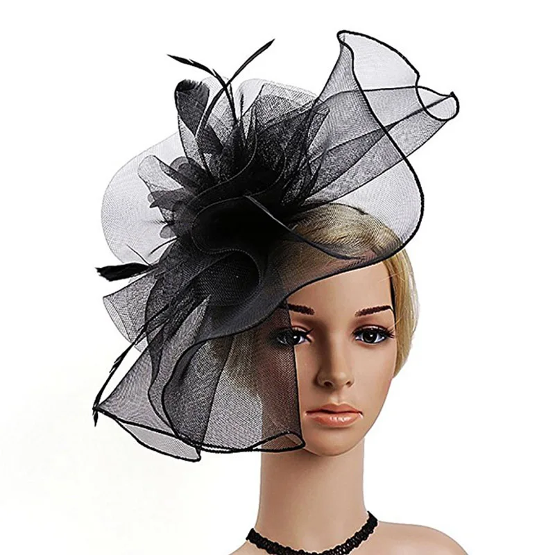 

High quality Women Mesh Feather Fascinator Hats Ladies Kenucky Derby Wedding Cocktail Party Hats Elegant Headband Hairband