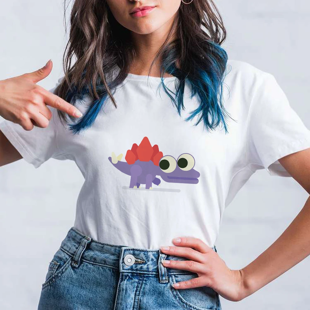 

High Quality T Shirt Women Cute little Stegosaurus Printed Short Sleeve Cothing Creative Feminino Casual Animated Series Tshirt