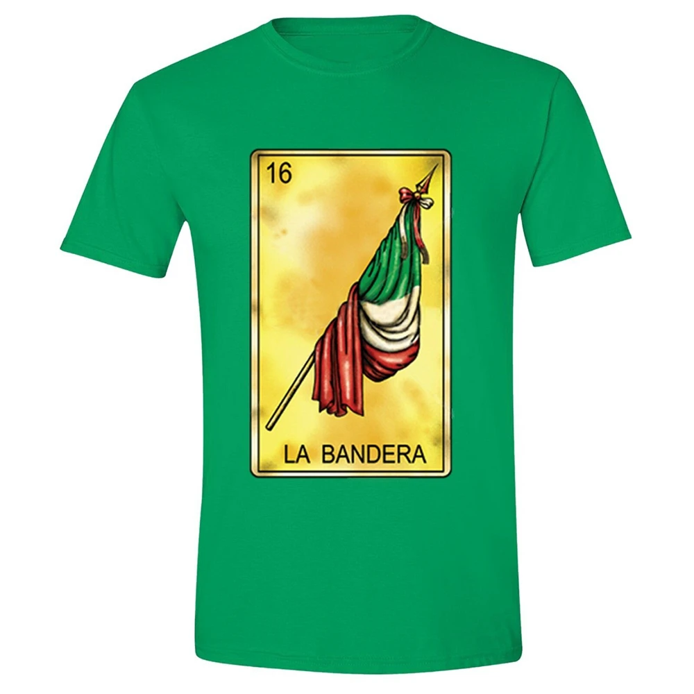 La Bandera Loteria 16 футболка Chicano Мексиканский Флаг мексиканский юмор зеленая мужская