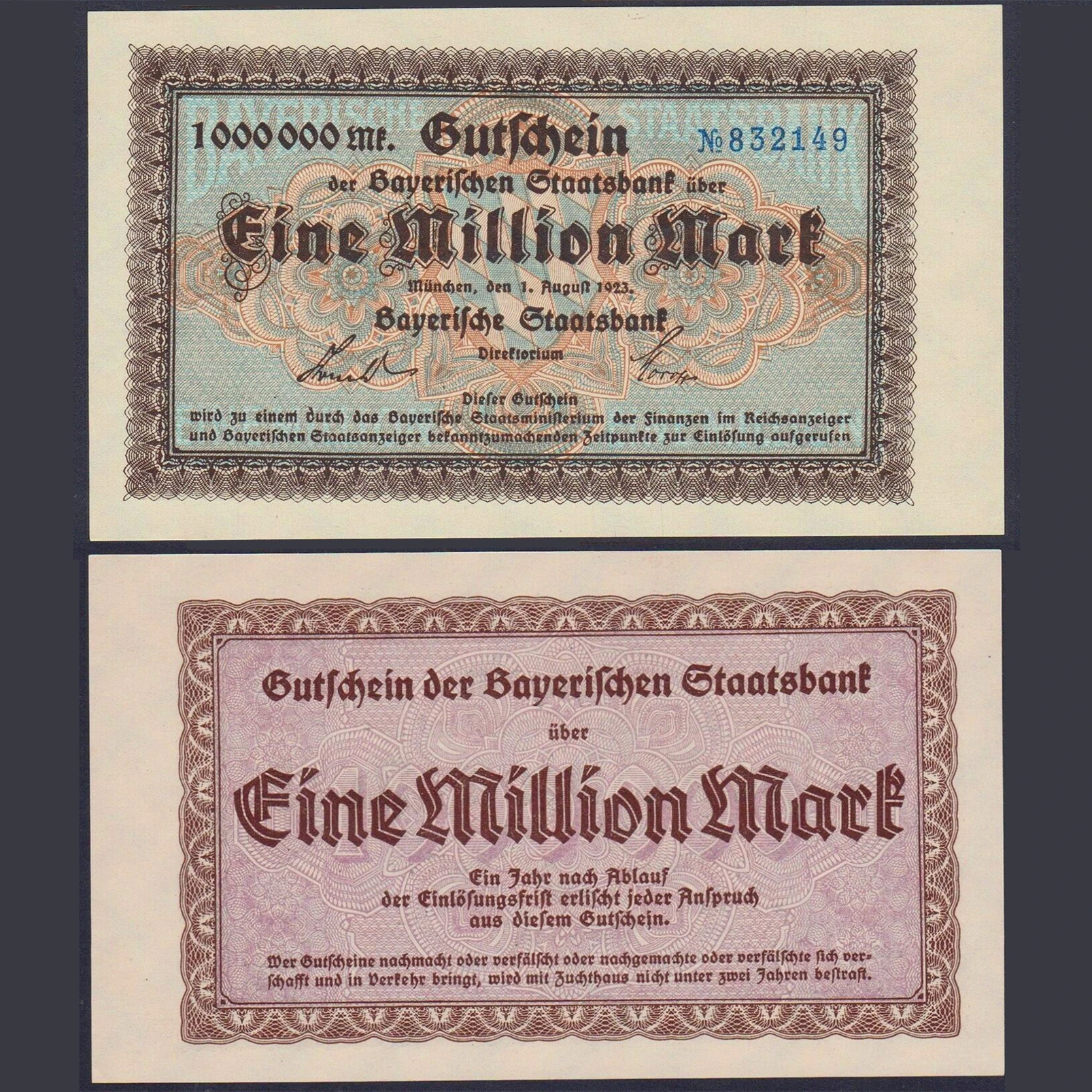 Оригинал 1923 немецкий баварский банк один миллион отметки старые деньги не валюта