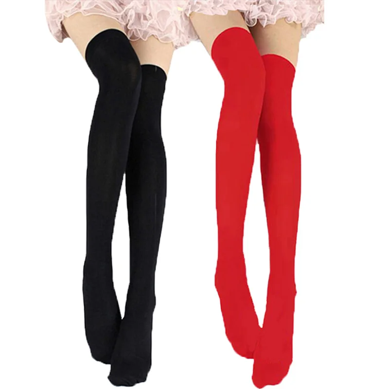 

Women Girls Sexy Thigh High Stockings Cosplay Warm Stocking Candy Color Elastic Medias Ladies Opaque Calze