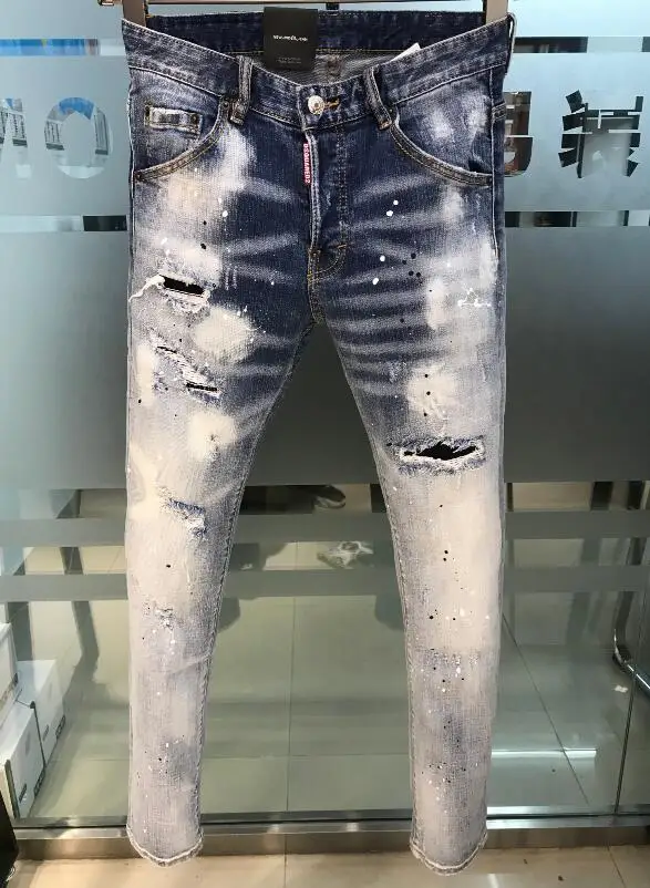 2021 New Dsquared2 Cool Guy-pantalones vaqueros con agujeros para hombre, bordados, 9612