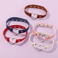 2022 european and american jewelry trendy harajuku style pu leather heart necklace peach heart collar clavicle chain