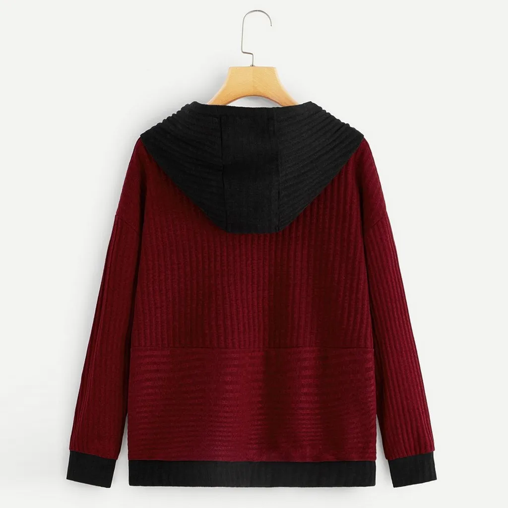 Повседневная Лоскутная Толстовка с капюшоном и длинным рукавом женская одежда