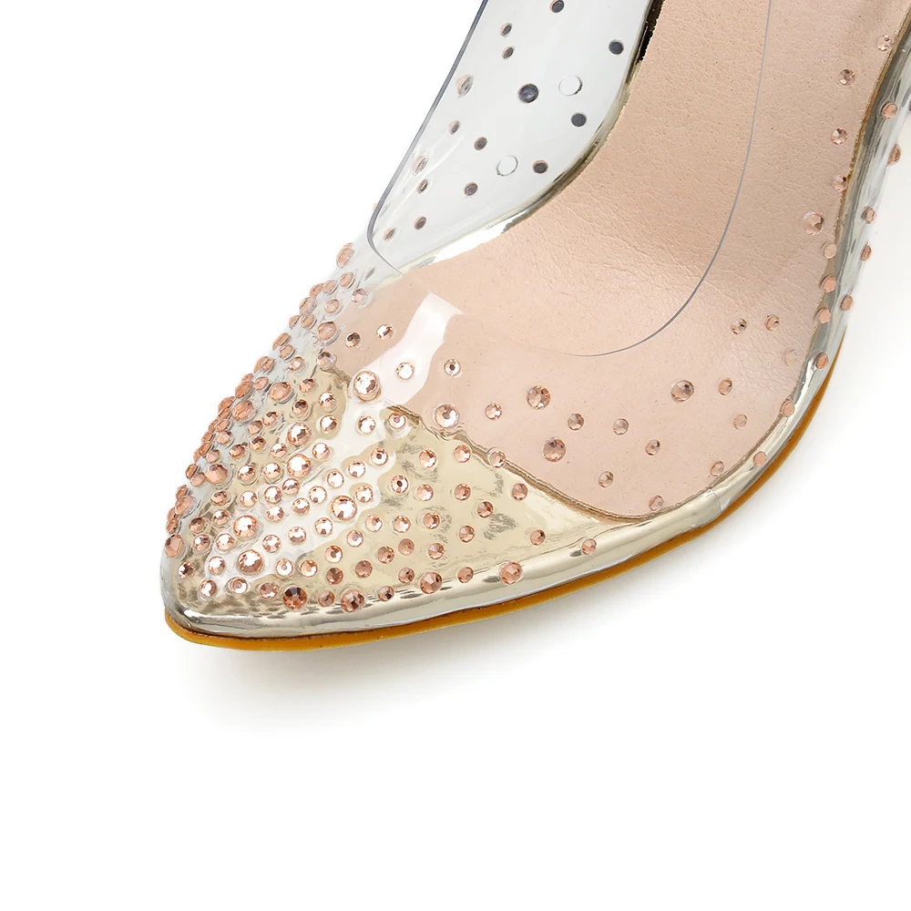 CJDLY Spring Golden Rhinestone PVC transparent Women Pumps Shoes Autumn High Heels Sexy Party Wedding shoes size 41 42 | Обувь