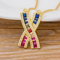 aibef classic luxury x shape women charm pendants necklace copper cubic zirconia colorful rhinestone choker necklaces jewelry