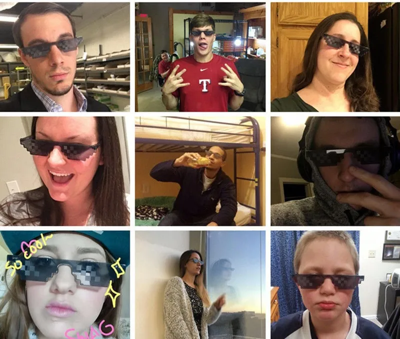 

seemfly Funny Glasses Women Men Polygonal Thug Life Sunglasses Mosaic Masculine 8 Bits Style Pixel Sun Glass Fashion