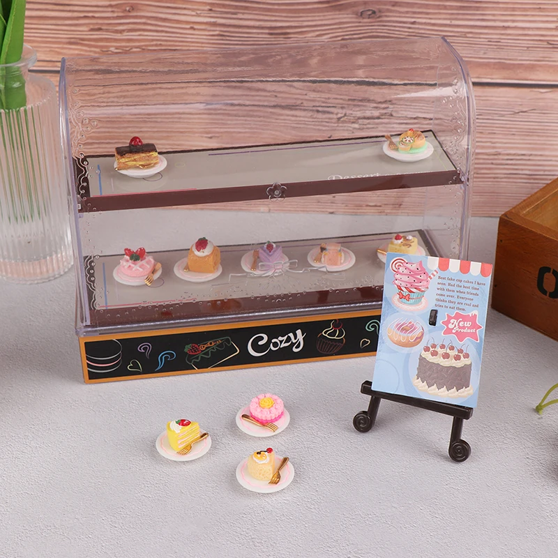 

1Set 1:12 Mini Cake Counter Advertising Frame Wooden Showcase Cabinet Dollhouse Fruniture Decor