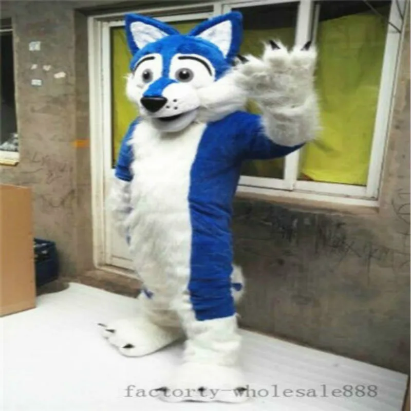 Длинный костюм-талисман на Хэллоуин синяя хаски лиса собака костюм для взрослых