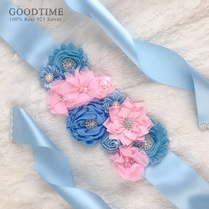 Fashion Bridal Belt Pearl Fabric Flower Wedding Accessories Blue Ribbon Women Party Dress Girdle Photography Props | Свадьбы и