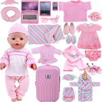 pink doll clothes pajamas sleeping bagshoessuitcase for 18inch american doll girls 43cm reborn baby dolls accessories kids toy