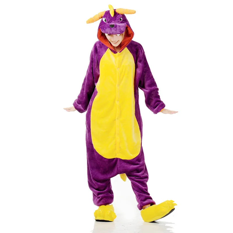 Кигуруми фиолетовый дракон динозавр комбинезоны пижамы наборы животных Костюм