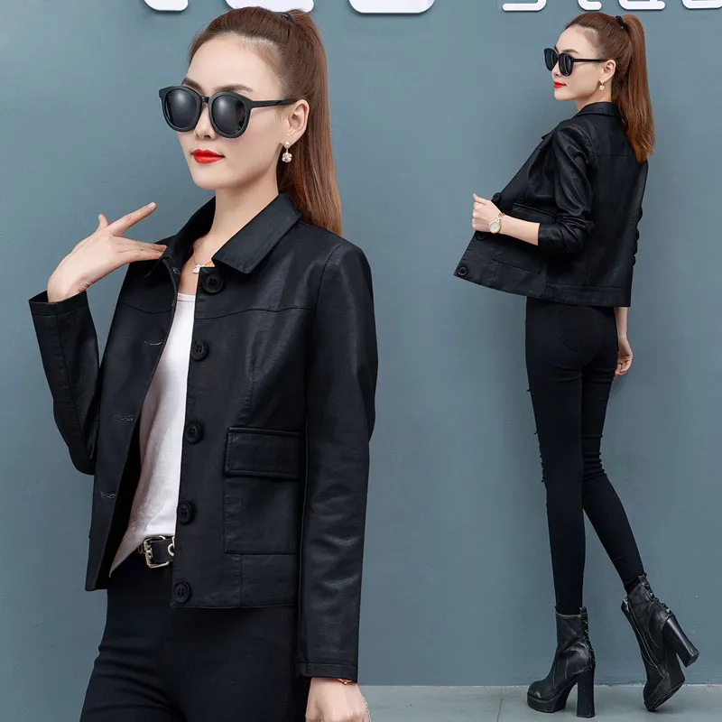 Женская короткая куртка из ПУ кожи демисезонная тонкая маленькая мотоциклетная