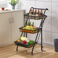 1 pcs kitchen accessories storage cart shelf folding rack installation free multifunctional movable living room bedroom metal