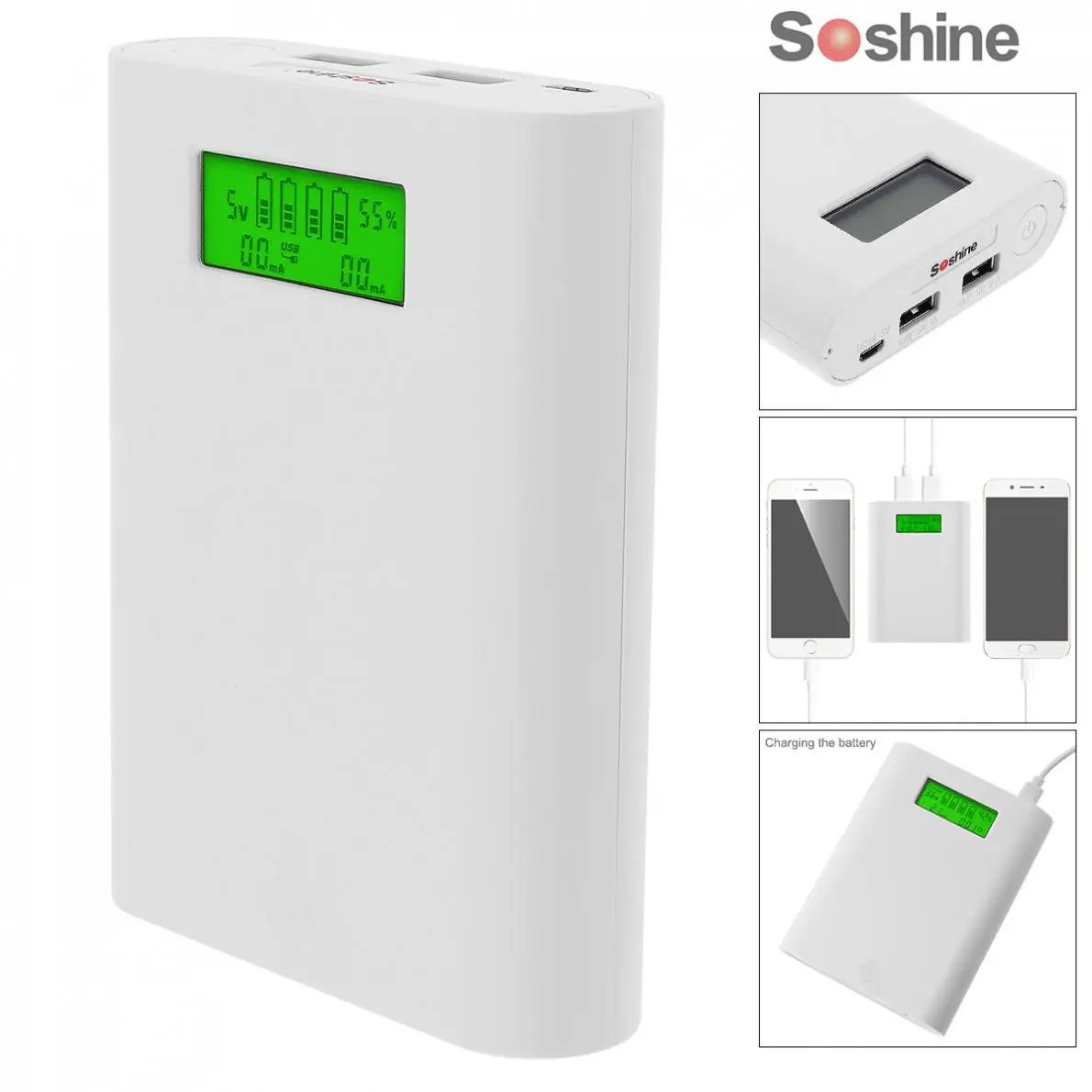 Soshine E3S 18650 портативный источник питания с двойным USB + умное интеллектуальное