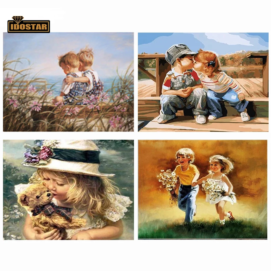 Алмазная вышивка Стразы с квадратными стразами портрет два ребенка мозаика 5D