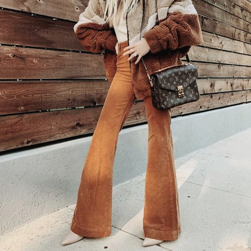 Женские вельветовые брюки Bella philosophy однотонные с высокой талией и широкими