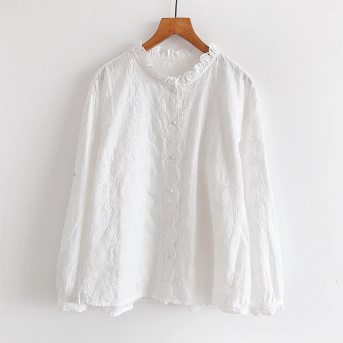 Маленькая рубашка с длинными рукавами и вышивкой Женская милая белая рубашка| |