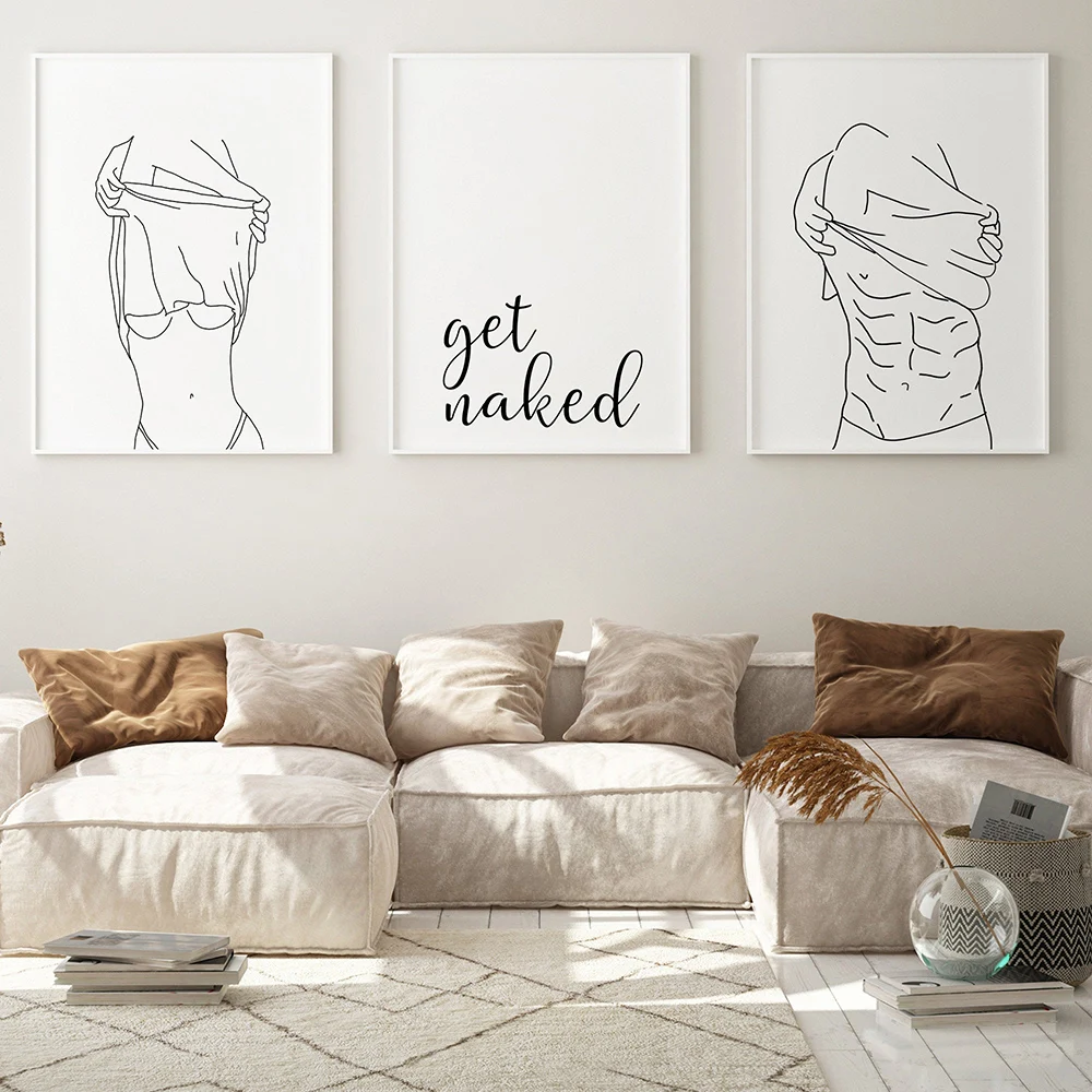 

Bathroom Wall Decor Canvas Painting Get Naked Sign Canvas Art Poster One Line Sexy Woman Drawing Canvas Picture Fashion Painting