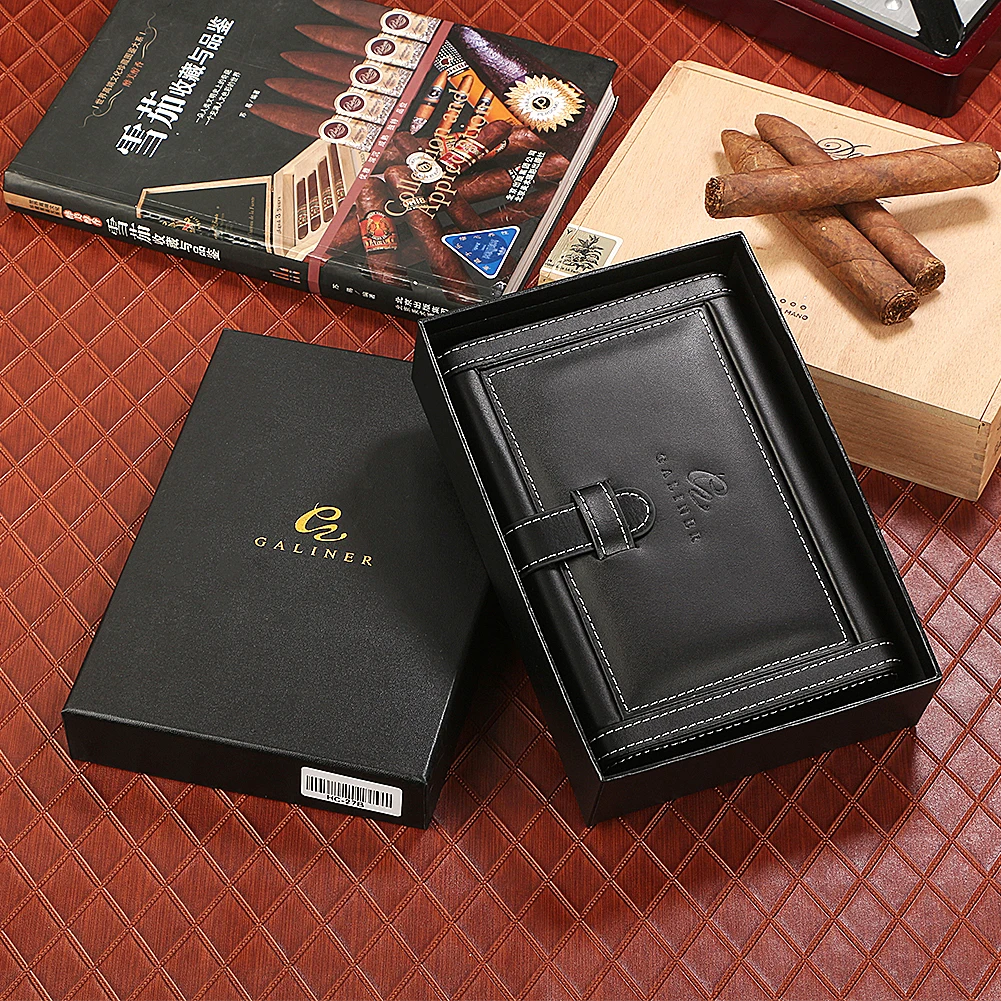 

Black Cigar Case Leather Humidor Box Cedar Wood 4 Tube Holder Travel Outdoor Humidor Bag Smoke Accessories