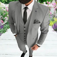grey costume homme tailor made two button notched lapel groom tuxedos business formal 3 pieces blazer vest pants terno masculino